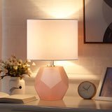 Stylish Geometric Base Barrel Fabric Shade Table Lamp Image - 5