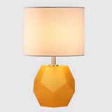 Stylish Geometric Base Barrel Fabric Shade Table Lamp Image - 8