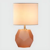 Stylish Geometric Base Barrel Fabric Shade Table Lamp Image - 9