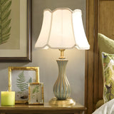 Stylish Geometric Drum-Shaded Brass Base Table Lamp Image - 2