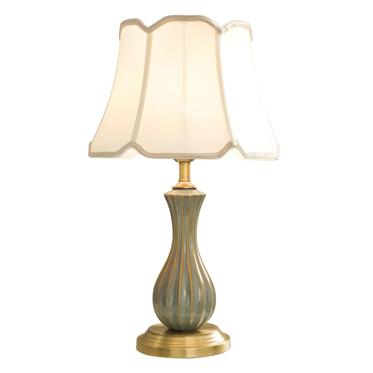 Stylish Geometric Drum-Shaded Brass Base Table Lamp Image - 5