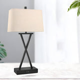 Stylish Geometric Fabric Shade Black Base Table Lamp Image - 1