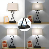 Stylish Geometric Fabric Shade Black Base Table Lamp Image - 3