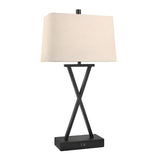 Stylish Geometric Fabric Shade Black Base Table Lamp Image - 5