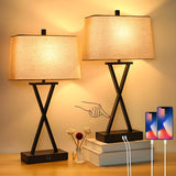 Stylish Geometric Fabric Shade Black Base Table Lamp Image - 9