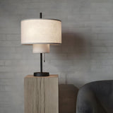 Stylish Geometric Fabric Shade Cylinder Table Lamp Image - 3