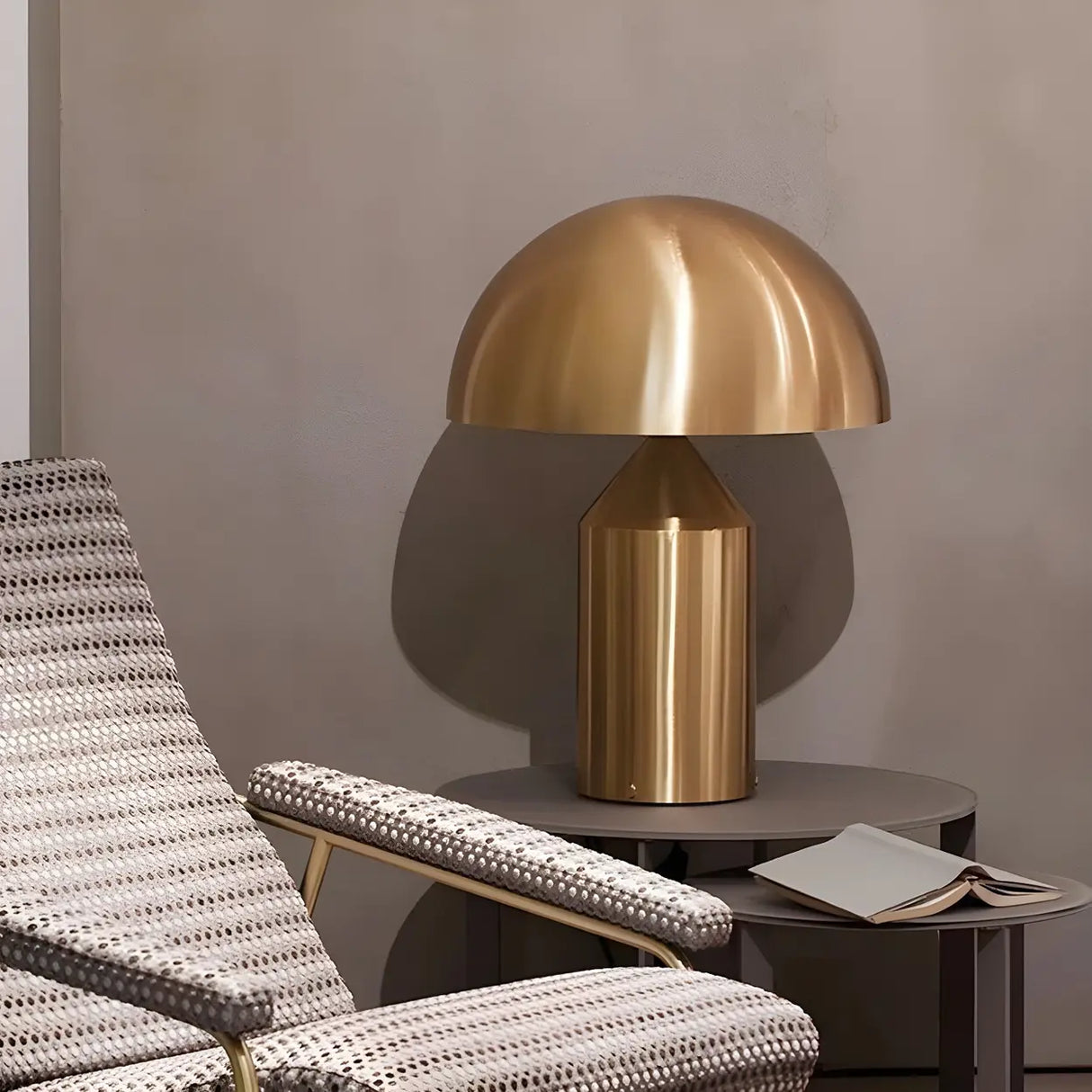 Stylish Geometric Golden Hemisphere Metal Table Lamp Image - 2