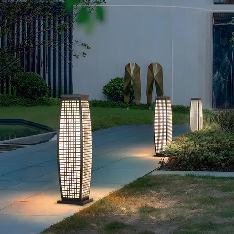 Stylish Geometric Metal Floor Outdoor Lamp Warm White Image - 1