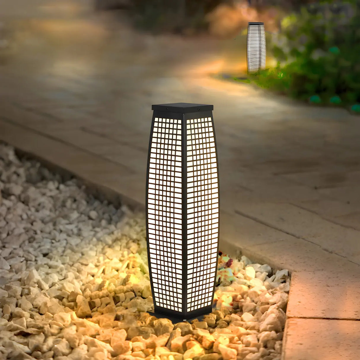 Stylish Geometric Metal Floor Outdoor Lamp Warm White Image - 10