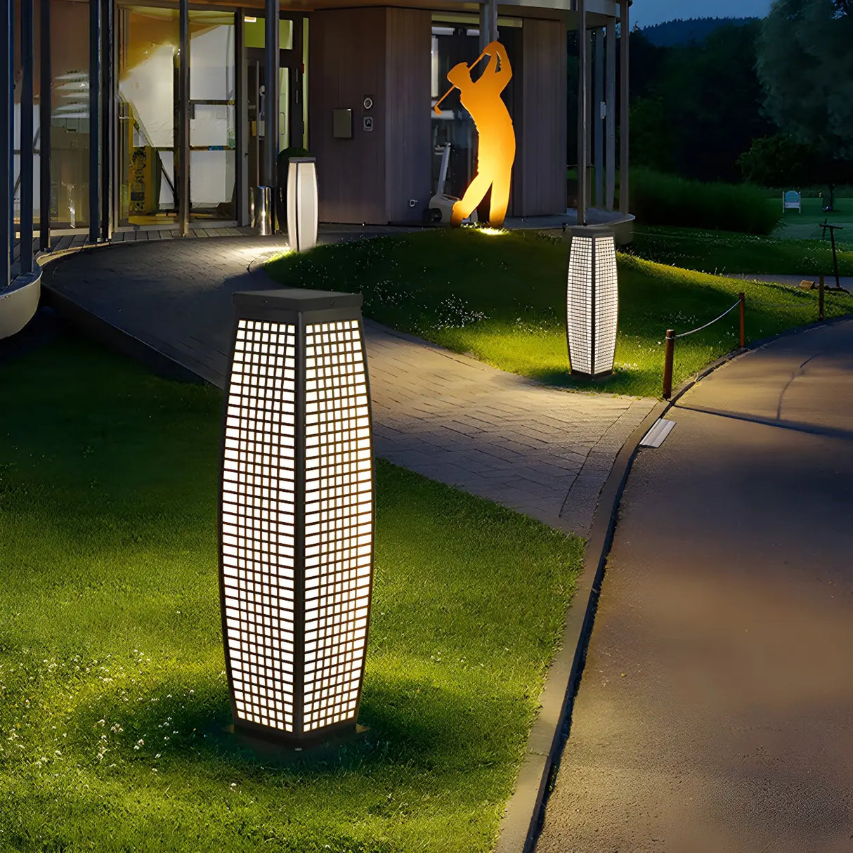 Stylish Geometric Metal Floor Outdoor Lamp Warm White Image - 11