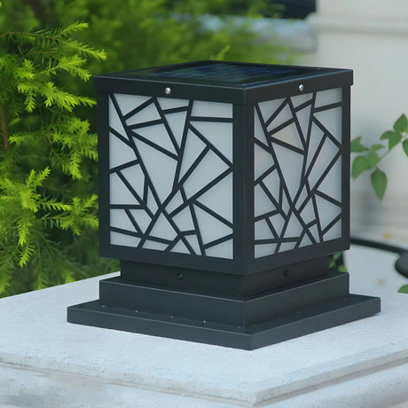 Stylish Geometric Solar Black Outdoor Post Table Lamp Image - 1