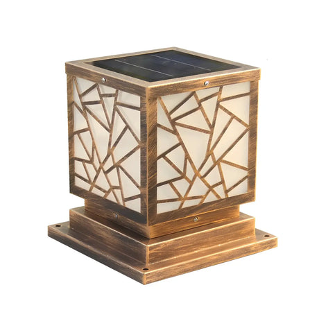 Stylish Geometric Solar Black Outdoor Post Table Lamp Image - 2