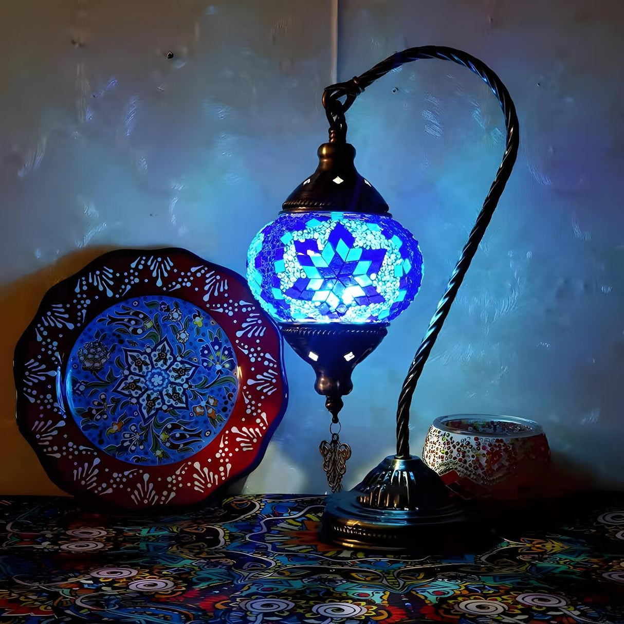 Stylish Geometric Turkish Mosaic Glass Table Lamp Image - 1