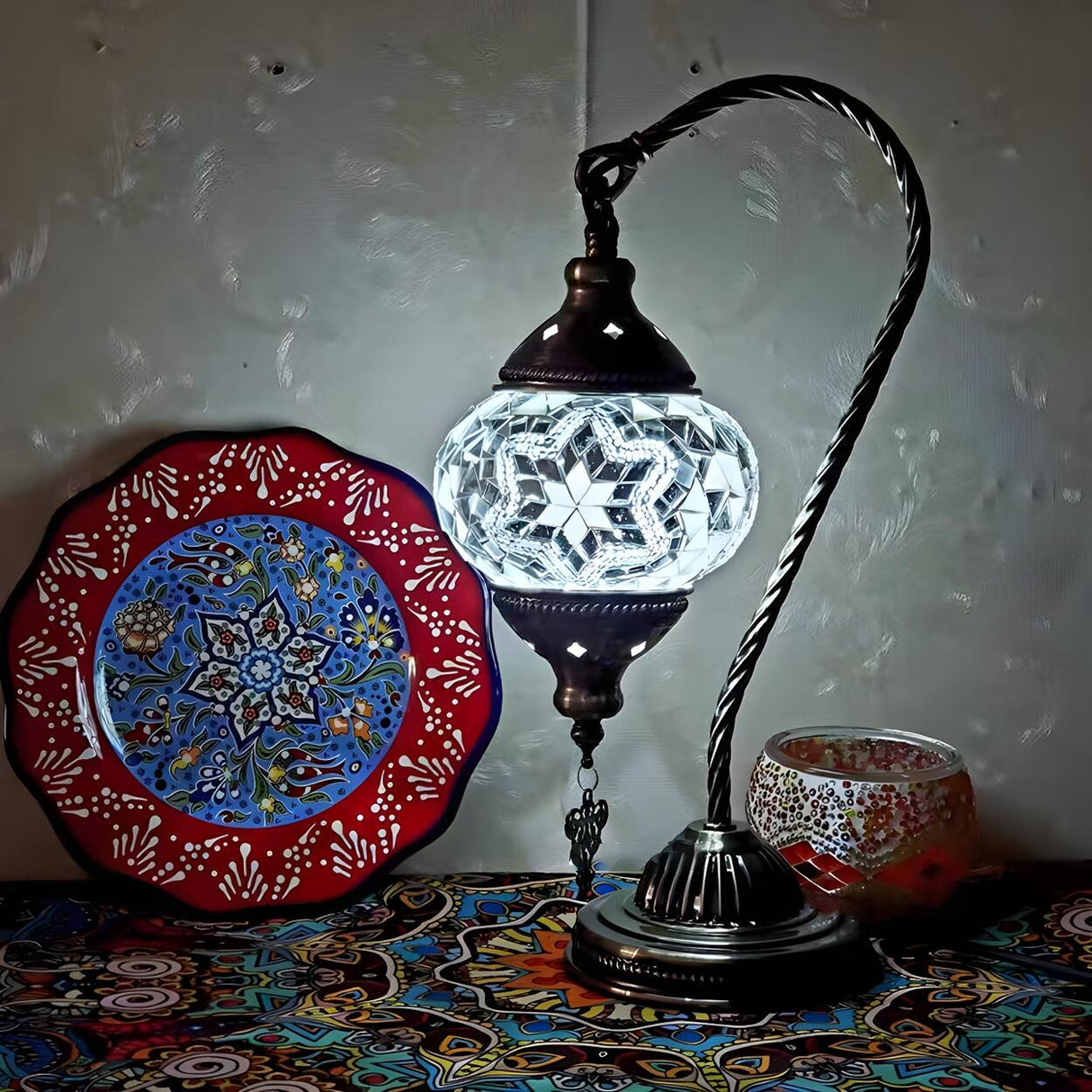 Stylish Geometric Turkish Mosaic Glass Table Lamp Image - 10