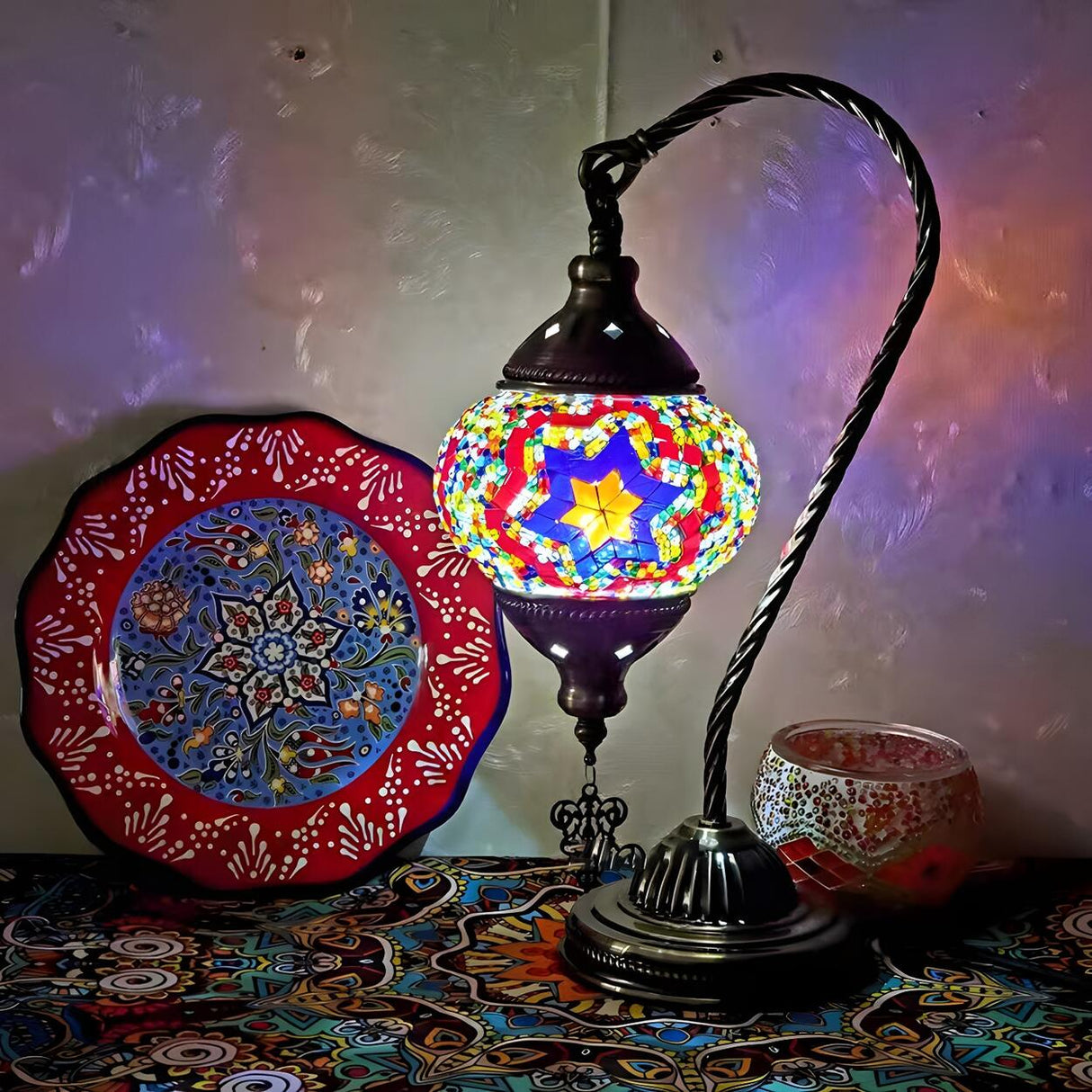 Stylish Geometric Turkish Mosaic Glass Table Lamp Image - 2