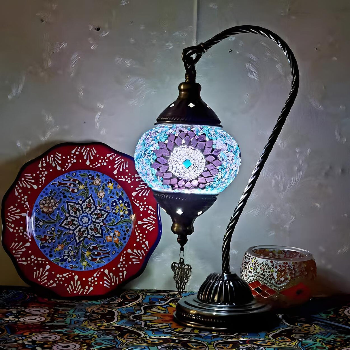 Stylish Geometric Turkish Mosaic Glass Table Lamp Image - 7