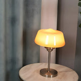 Stylish Glass Cup Shape Amber Shade Bedside Table Lamp Image - 10