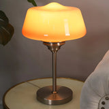 Stylish Glass Cup Shape Amber Shade Bedside Table Lamp Image - 2