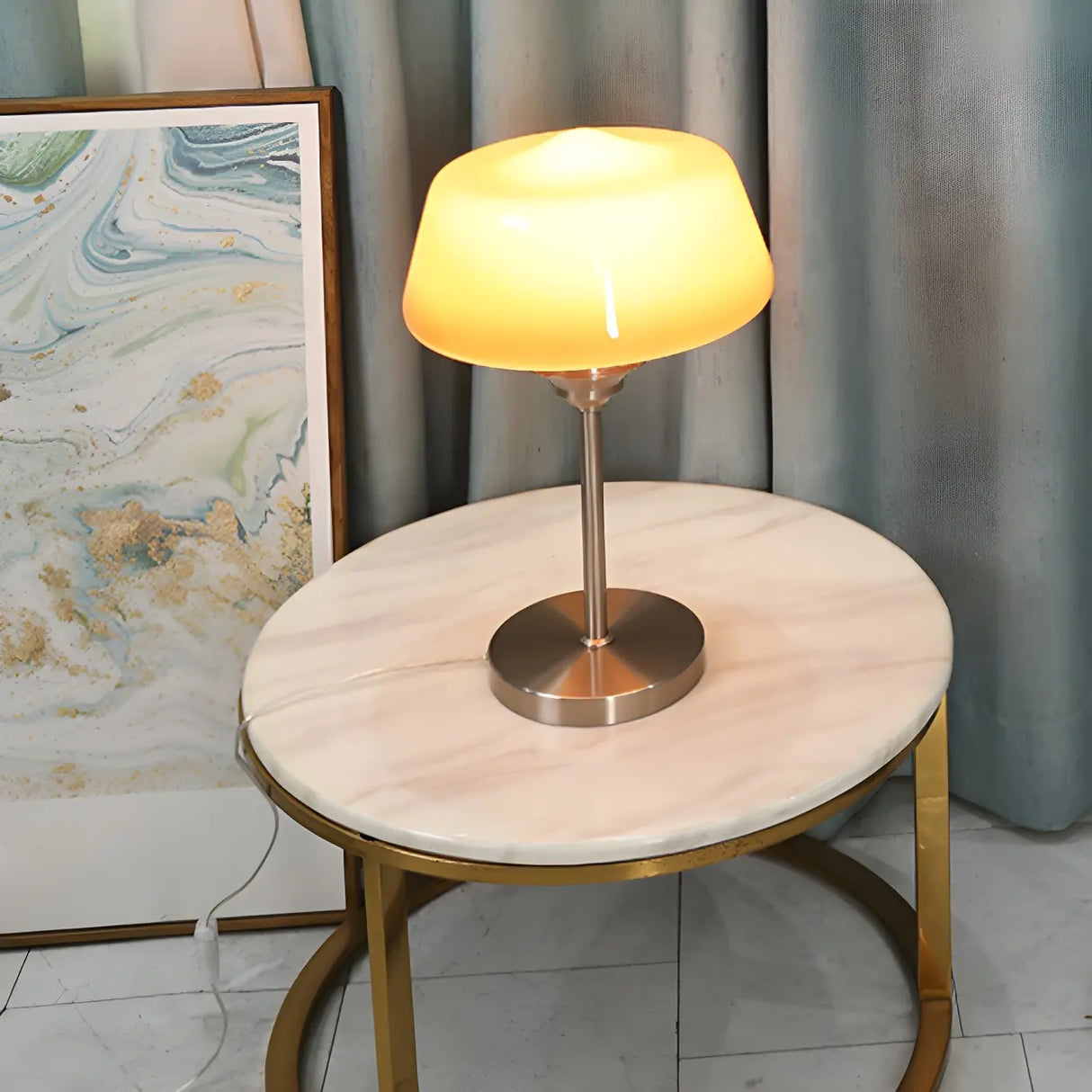 Stylish Glass Cup Shape Amber Shade Bedside Table Lamp Image - 3