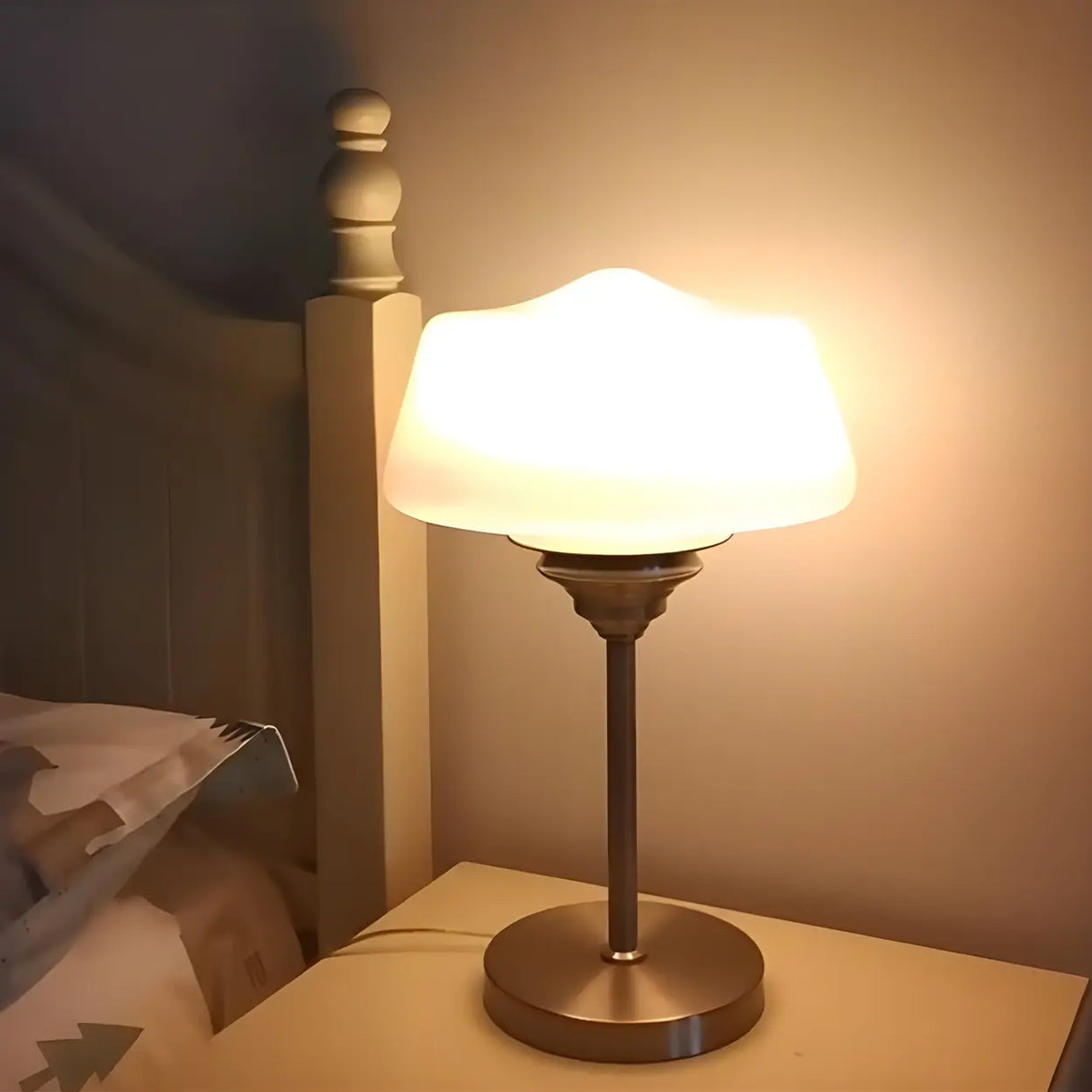 Stylish Glass Cup Shape Amber Shade Bedside Table Lamp Image - 4