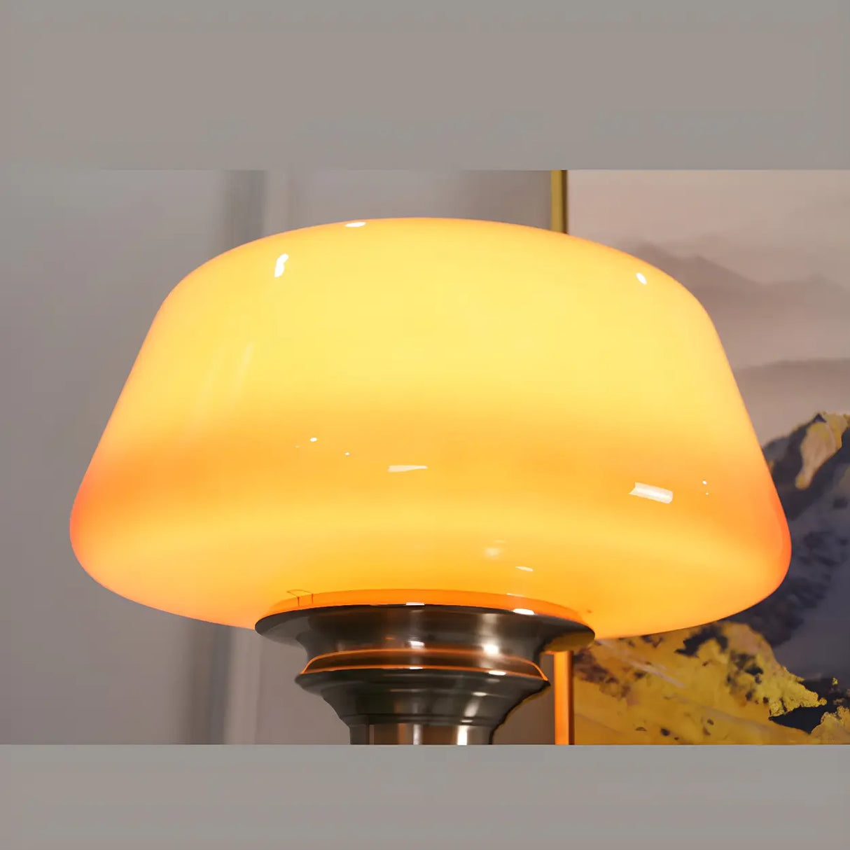 Stylish Glass Cup Shape Amber Shade Bedside Table Lamp Image - 7