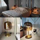 Stylish Glass Dome Geometric Brass Finish Table Lamp Image - 13