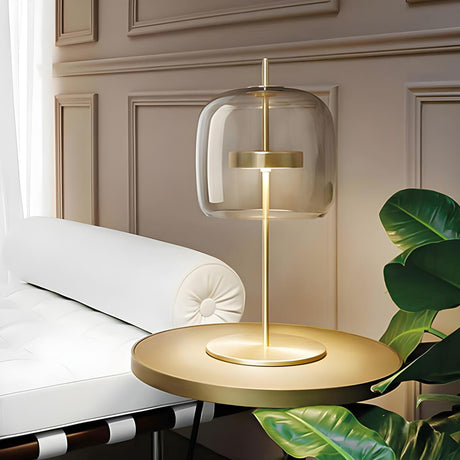 Stylish Glass Dome Geometric Brass Finish Table Lamp Image - 2