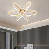 Stylish Gold 3 Ring Metal Geometric Ceiling Fan Light Image - 1