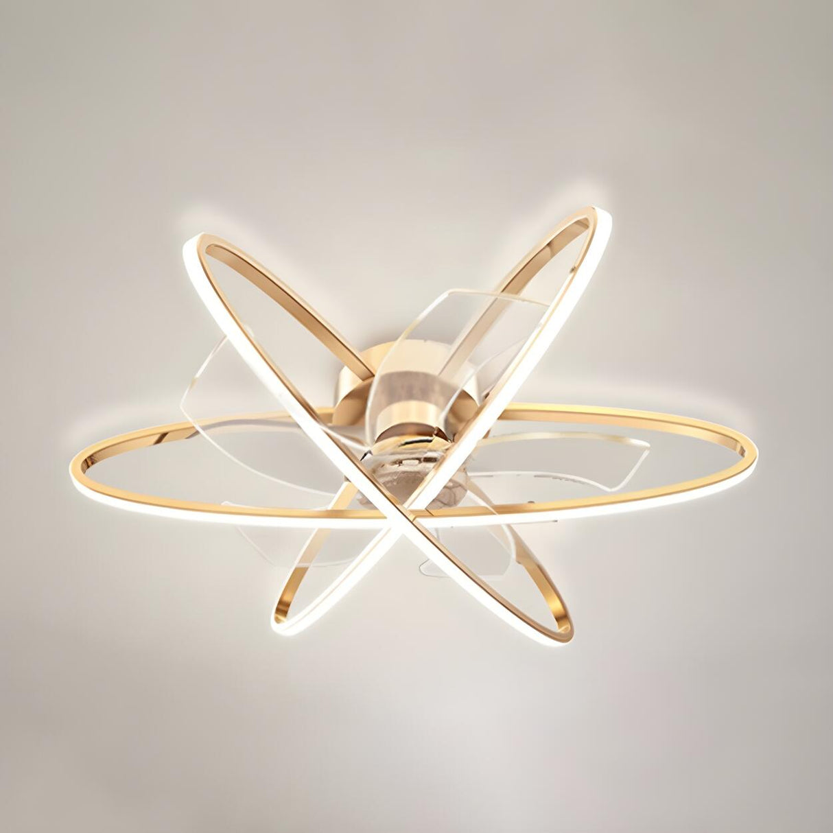 Stylish Gold 3 Ring Metal Geometric Ceiling Fan Light Image - 10