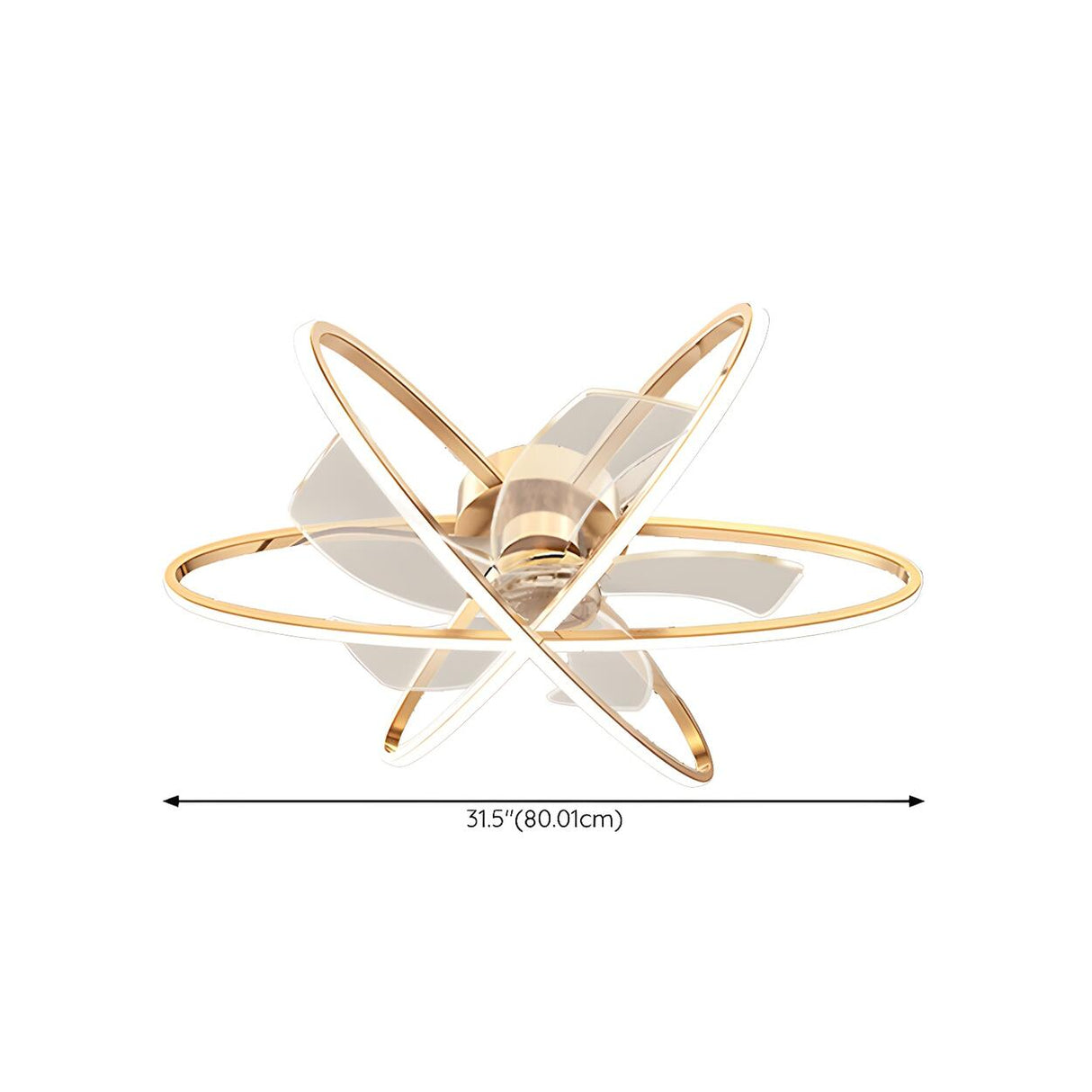 Stylish Gold 3 Ring Metal Geometric Ceiling Fan Light Image - 15