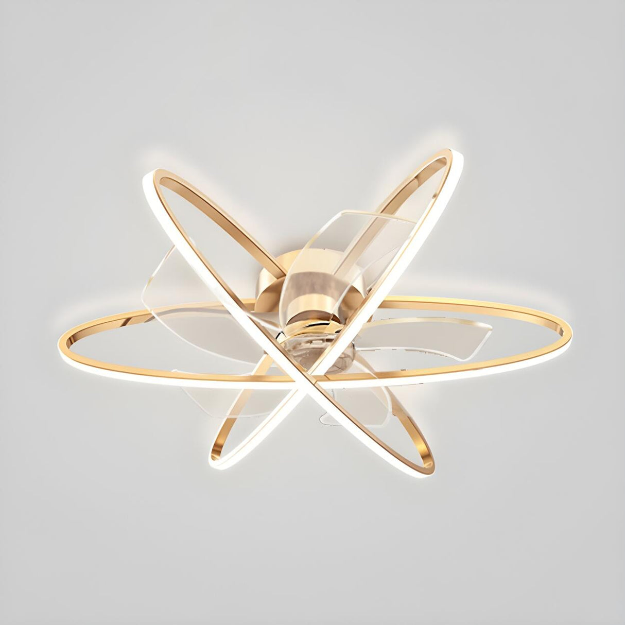 Stylish Gold 3 Ring Metal Geometric Ceiling Fan Light Image - 6