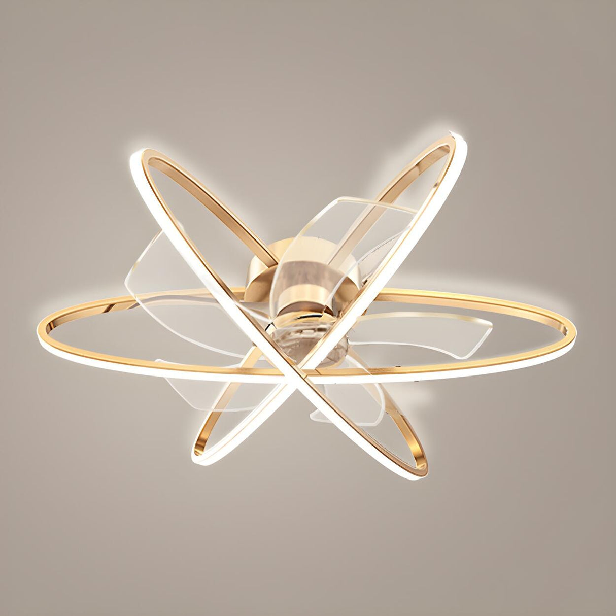 Stylish Gold 3 Ring Metal Geometric Ceiling Fan Light Image - 7