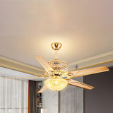 Stylish Gold 5 Blade Bowl Crystal Chandelier Fan Light Image - 1