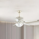 Stylish Gold 5 Blade Bowl Crystal Chandelier Fan Light Image - 10