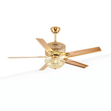 Stylish Gold 5 Blade Bowl Crystal Chandelier Fan Light Image - 5