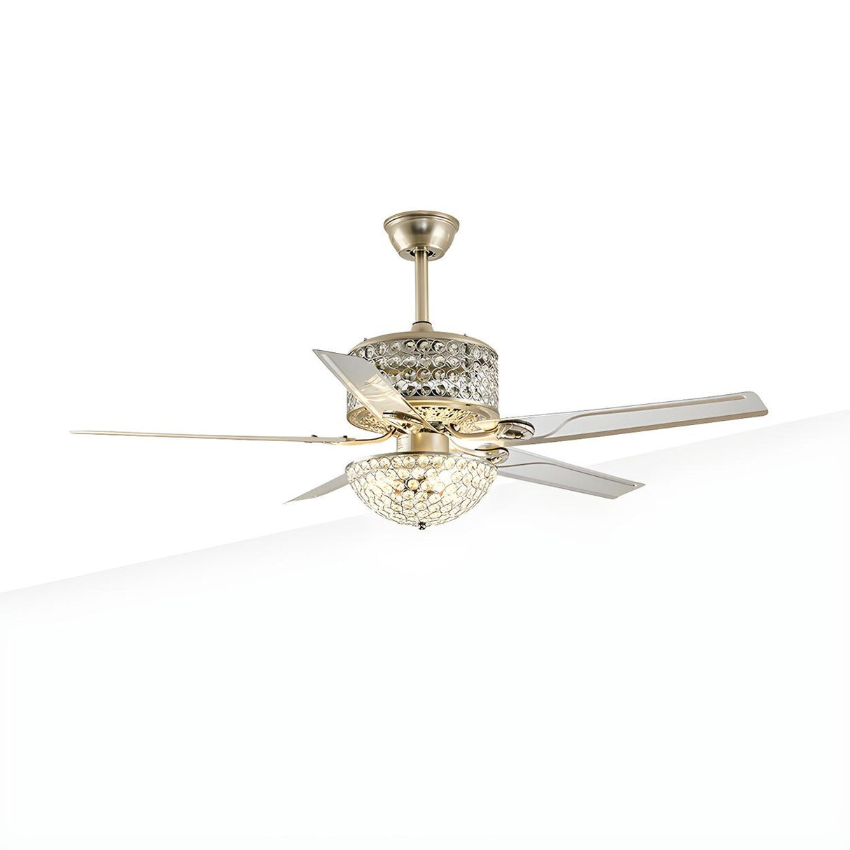 Stylish Gold 5 Blade Bowl Crystal Chandelier Fan Light Image - 6