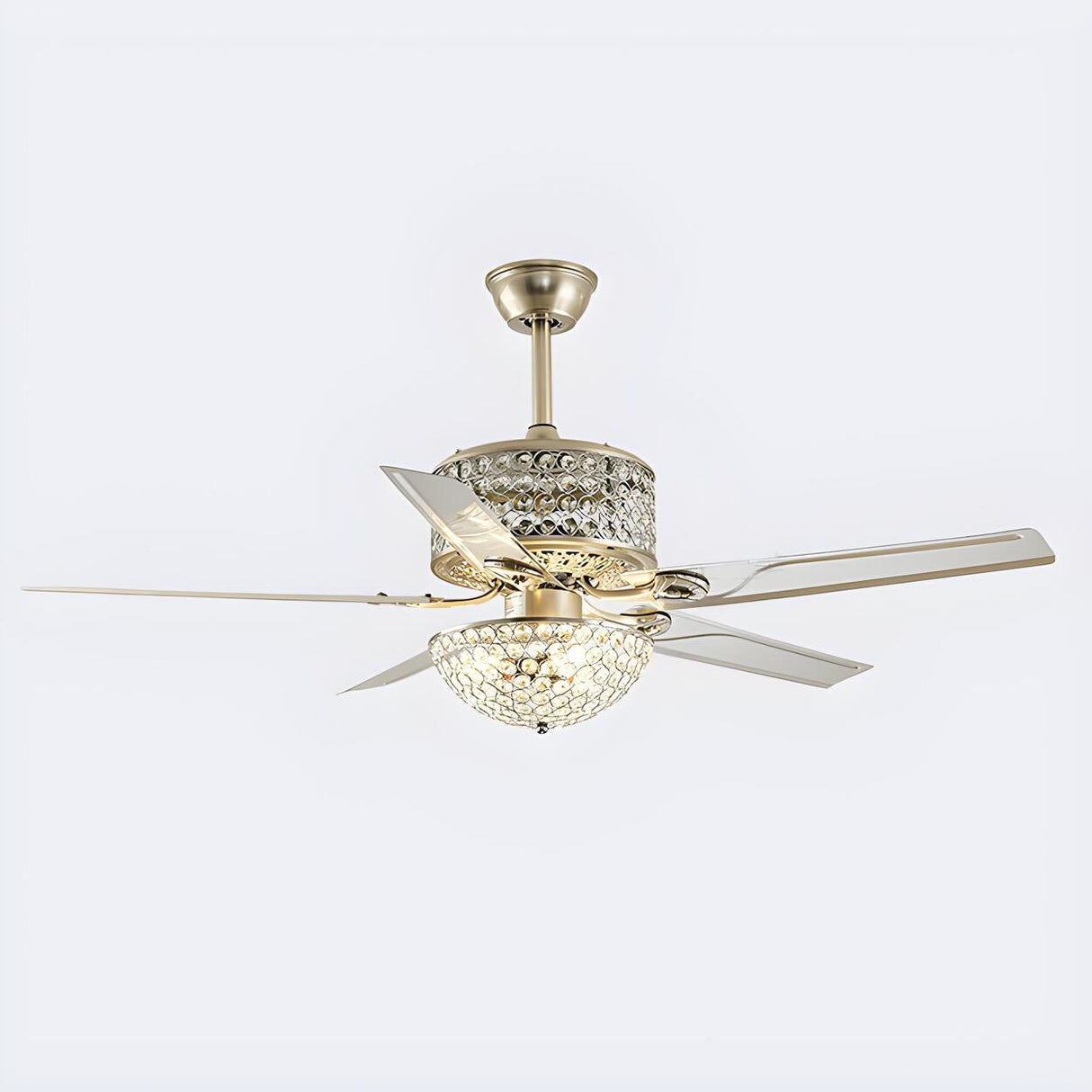 Stylish Gold 5 Blade Bowl Crystal Chandelier Fan Light Image - 7