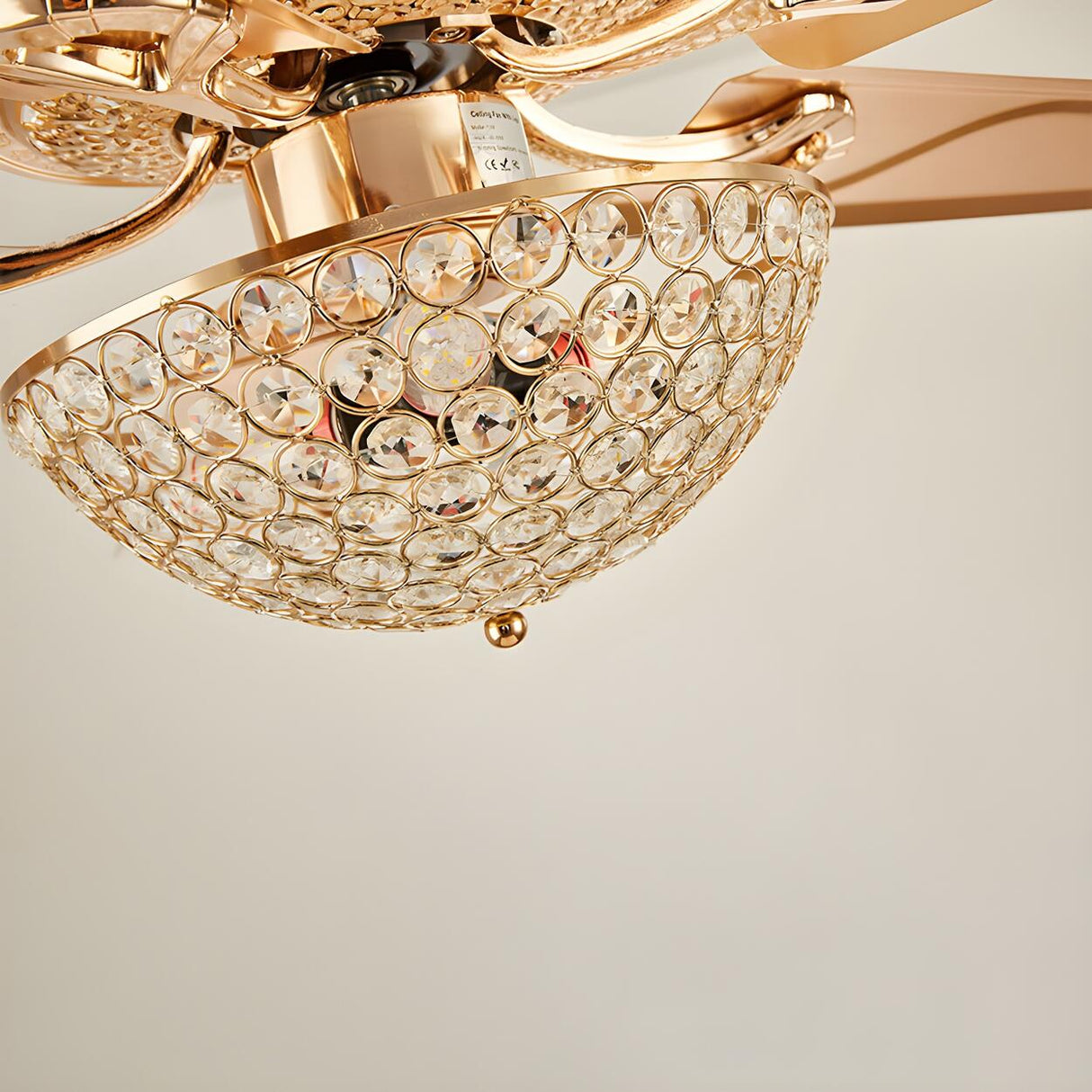 Stylish Gold 5 Blade Bowl Crystal Chandelier Fan Light Image - 9