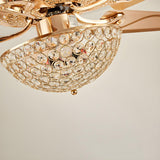 Stylish Gold 5 Blade Bowl Crystal Chandelier Fan Light Image - 9