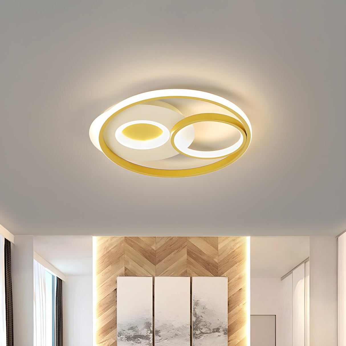 Stylish Gold Circle Ring LED Flush Mount Ceiling Light Image - 2