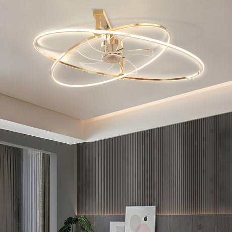 Stylish Gold Cross Ellipse Ring LED Ceiling Fan Light Image - 1