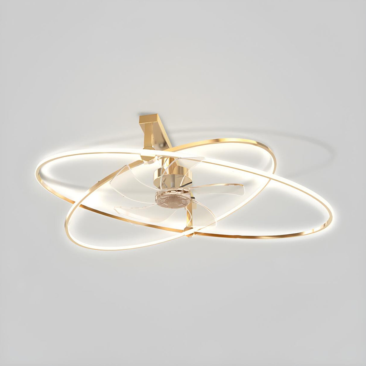 Stylish Gold Cross Ellipse Ring LED Ceiling Fan Light Image - 10