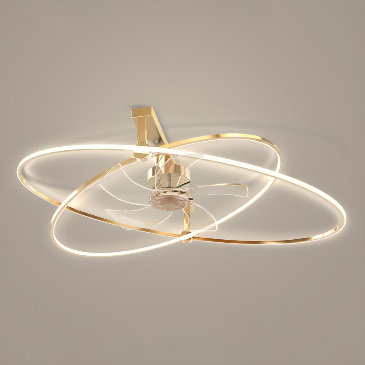 Stylish Gold Cross Ellipse Ring LED Ceiling Fan Light Image - 11