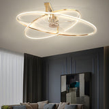 Stylish Gold Cross Ellipse Ring LED Ceiling Fan Light Image - 15