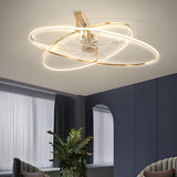 Stylish Gold Cross Ellipse Ring LED Ceiling Fan Light Image - 4