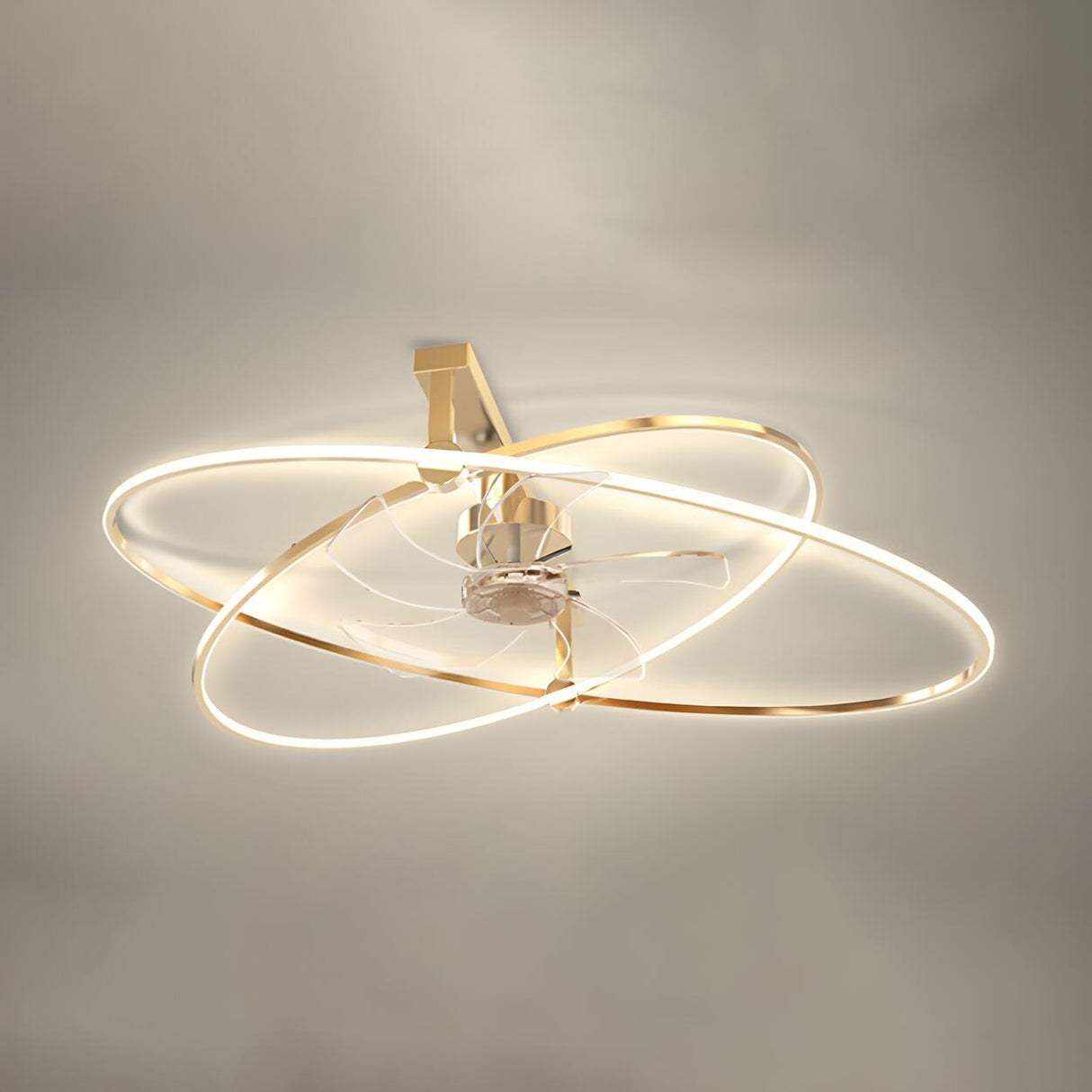 Stylish Gold Cross Ellipse Ring LED Ceiling Fan Light Image - 9