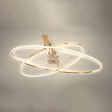 Stylish Gold Cross Ellipse Ring LED Ceiling Fan Light Image - 9