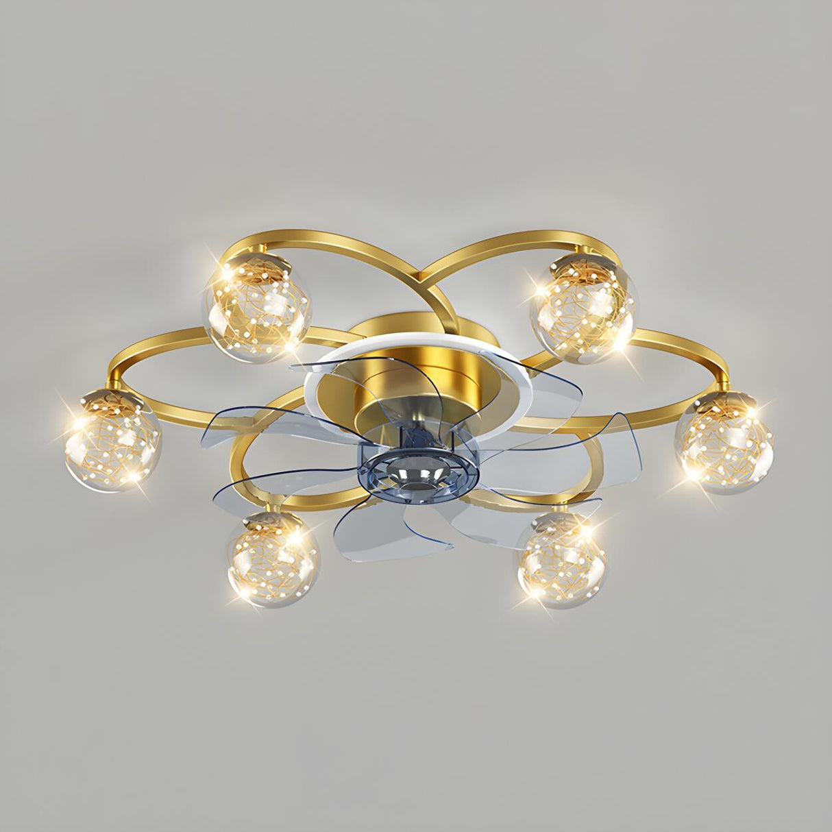 Stylish Gold Flower Ball Shade Metal Ceiling Fan Light Image - 10