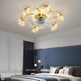 Stylish Gold Flower Ball Shade Metal Ceiling Fan Light Image - 15