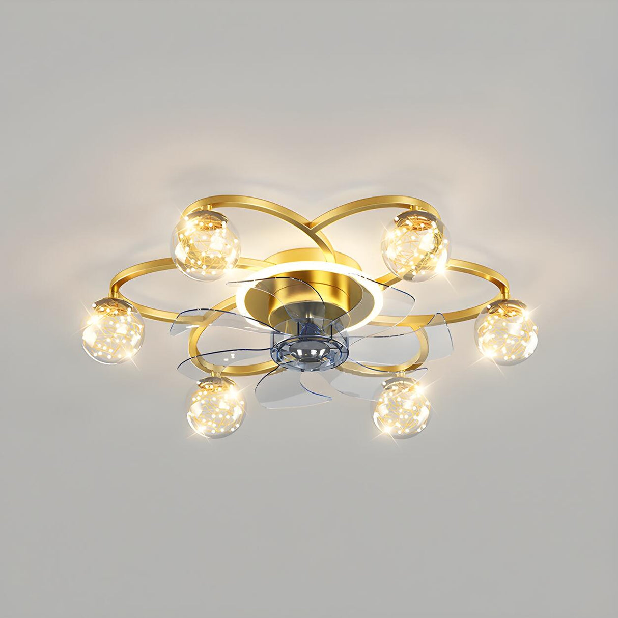 Stylish Gold Flower Ball Shade Metal Ceiling Fan Light Image - 2